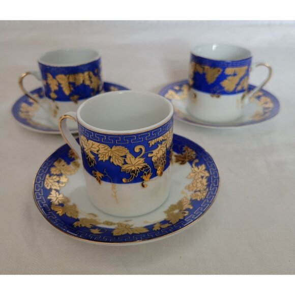 Arundel Demitasse Cups Saucers Blue Gold LOT of 6 porcelain Oriental - Picture 1 of 8